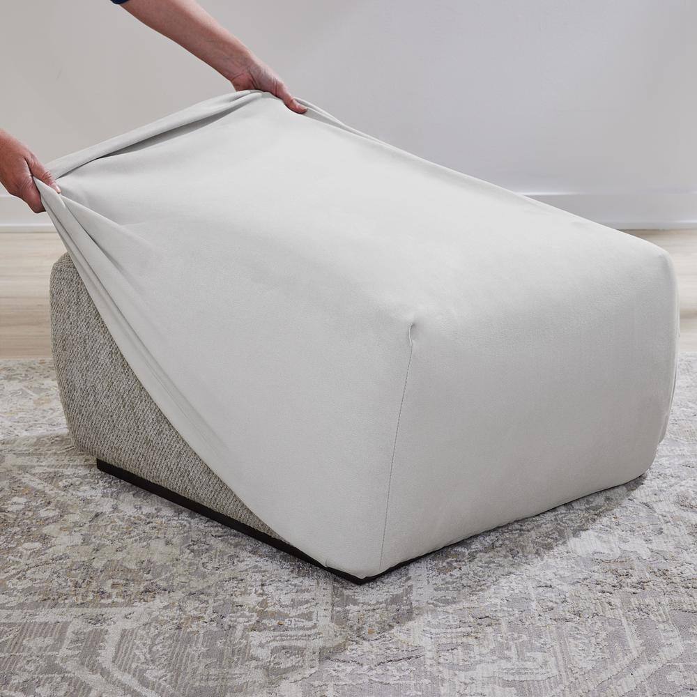 Light Gray Polyester Stretch Suede Square Ottoman Slipcover