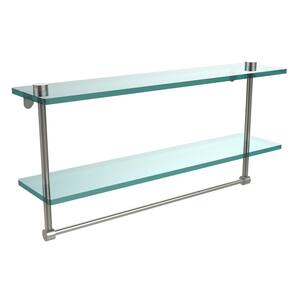 22 in. L x 12 in. H x 5 in. W 2-Tier Clear Glass Bathroom Shelf with Towel Bar in Satin Nickel