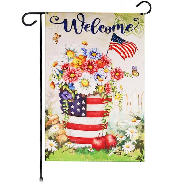 G128 1 ft. x 1.5 ft. Polyester Welcome USA Flag Flower Pot 2-Sided Garden Flag Printed Blockout