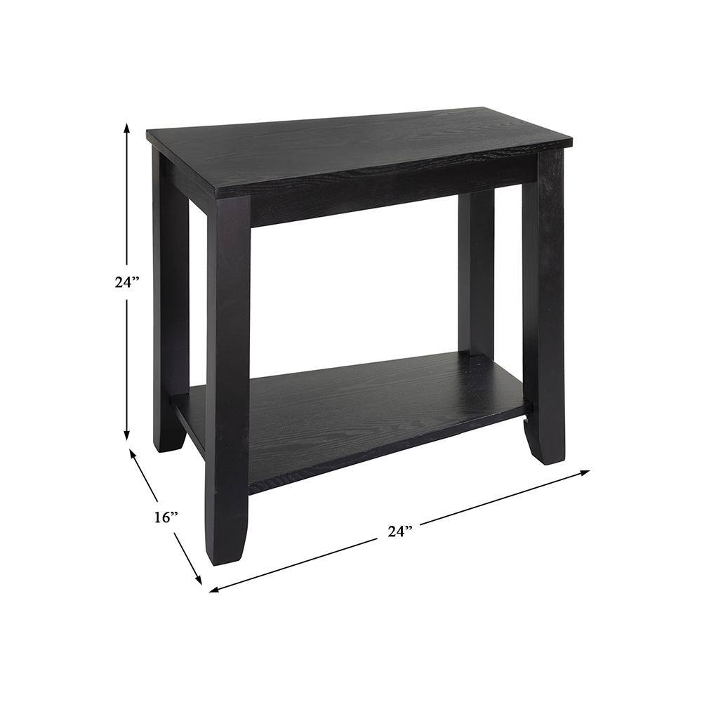 Black Triangular Wood Chairside Table with Shelf