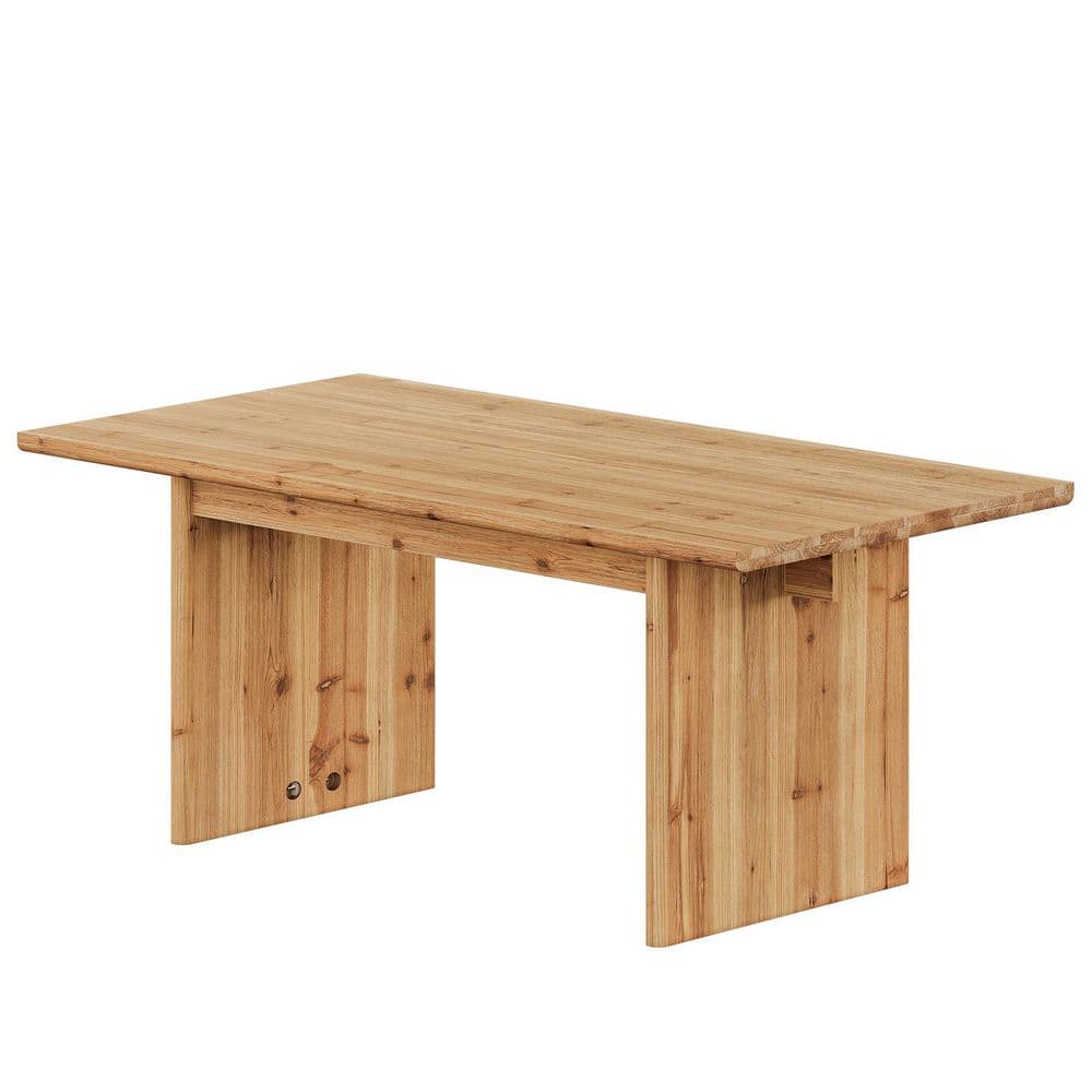 Roesler Brown Solid Wood 63 in. Rectangle Pedestal Farmhouse Dining Table Seats-6, Solid Wood Kitchen Table