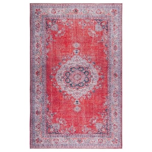 Tuscon Red/Beige 3 ft. x 5 ft. Machine Washable Floral Medallion Border Area Rug