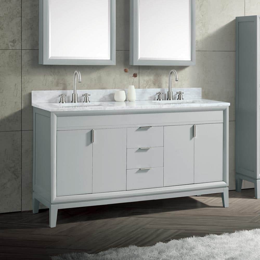 Modern Dove Gray 60" Double Solid Wood Freestanding Vanity Cabinet