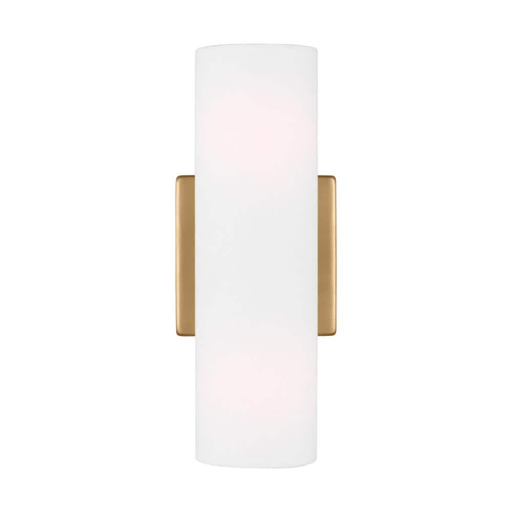 White Frosted Glass Brass Tube-Shaped Wall Sconce