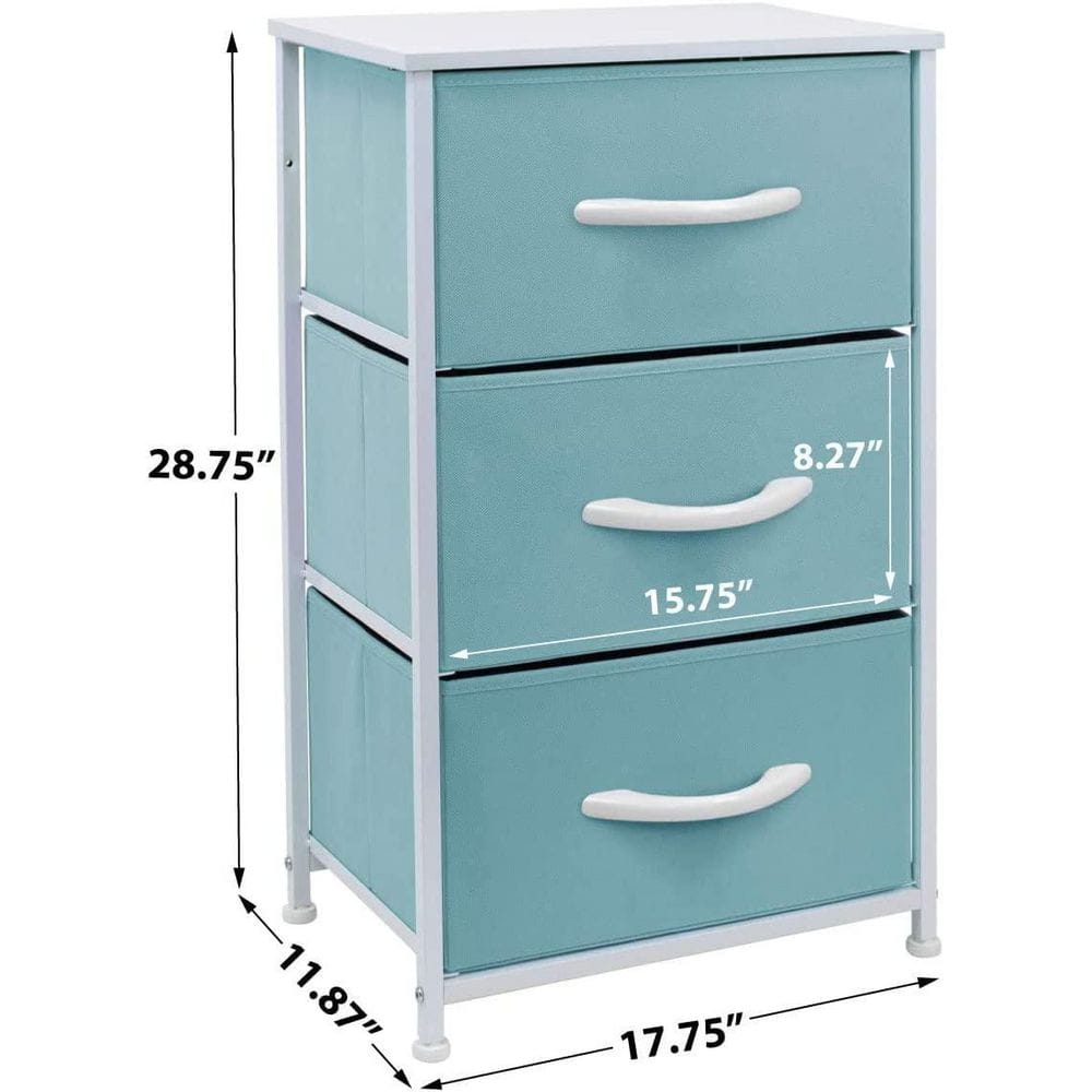 Sorbus Aqua Blue 3-Drawer Steel Frame Nightstand with White Wood Top