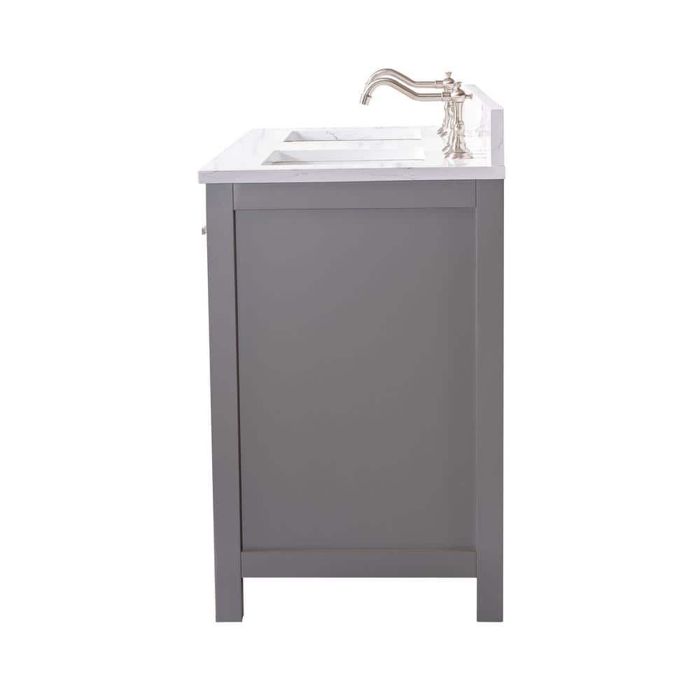 Gray and White 54'' Double Freestanding Bathroom Vanity with Engineered Stone Top
