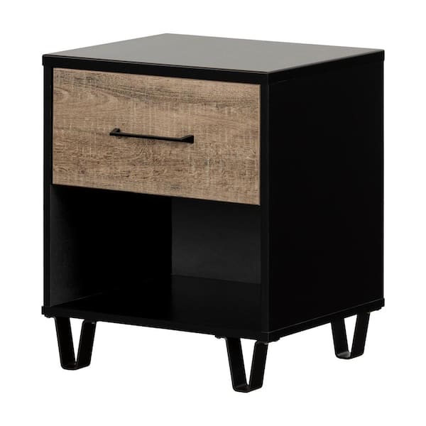 South Shore Arlen Weathered Oak and Matte Black 19.5 in. Nightstand
