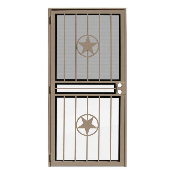 Unique Home Designs 36 in. x 80 in. Lone Star Tan Recessed Mount All Season Security Door with Insect Screen and Glass Inserts