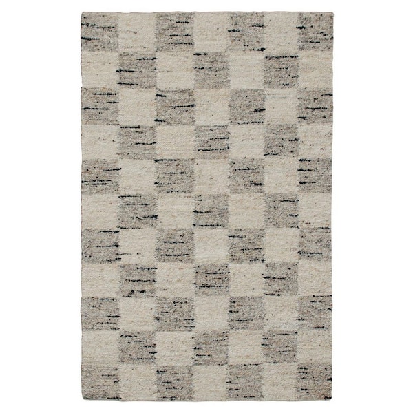 LR Home Andrew Beige/Charcoal 9 ft. x 12 ft. Checkered Hand-Woven Wool Blend Rectangle Area Rug