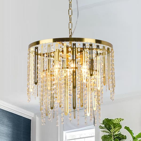 Modern 6-Light Bronze Double-Layer Chandelier with Clear Crystal