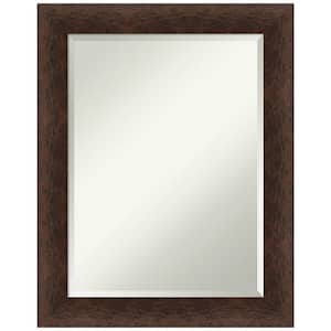 Warm Walnut 23 in. x 29 in. Beveled Casual Rectangle Wood Framed Bathroom Wall Mirror in Brown