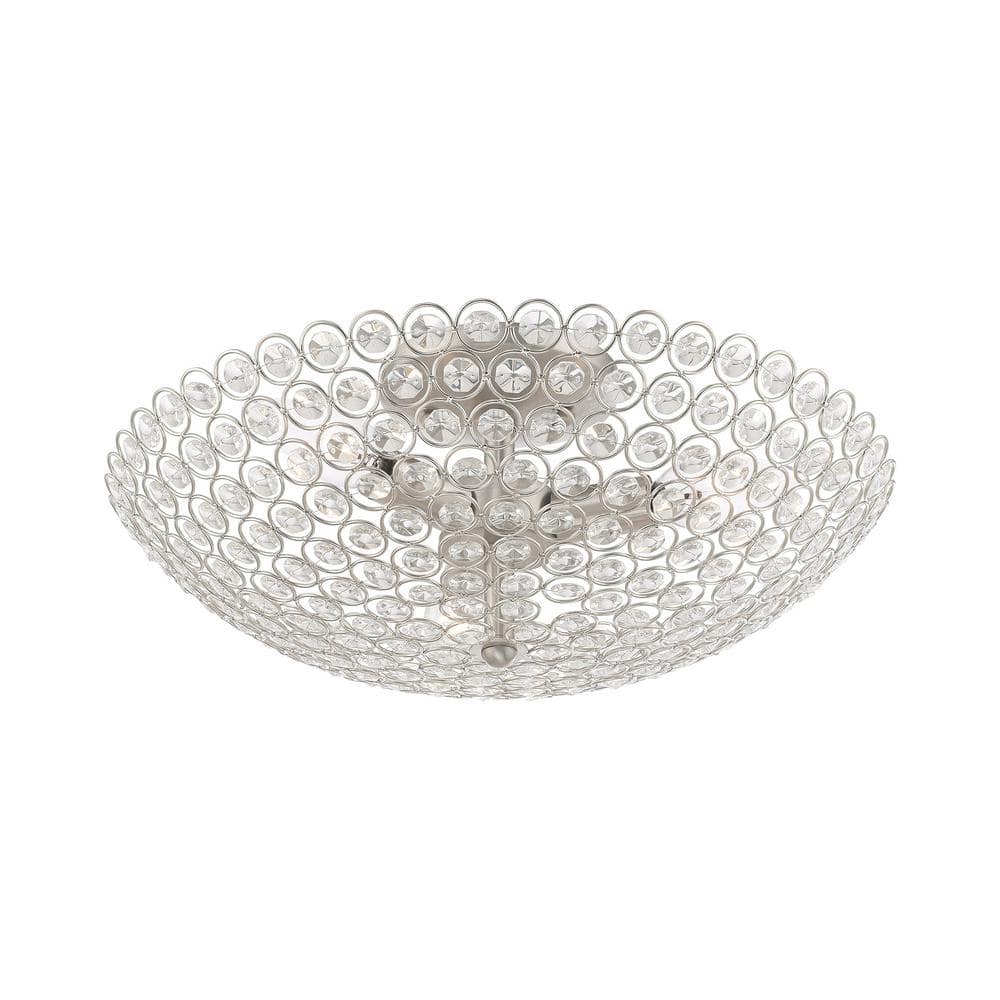 Cassandra Brushed Nickel 3-Light Crystal Bowl Ceiling Mount