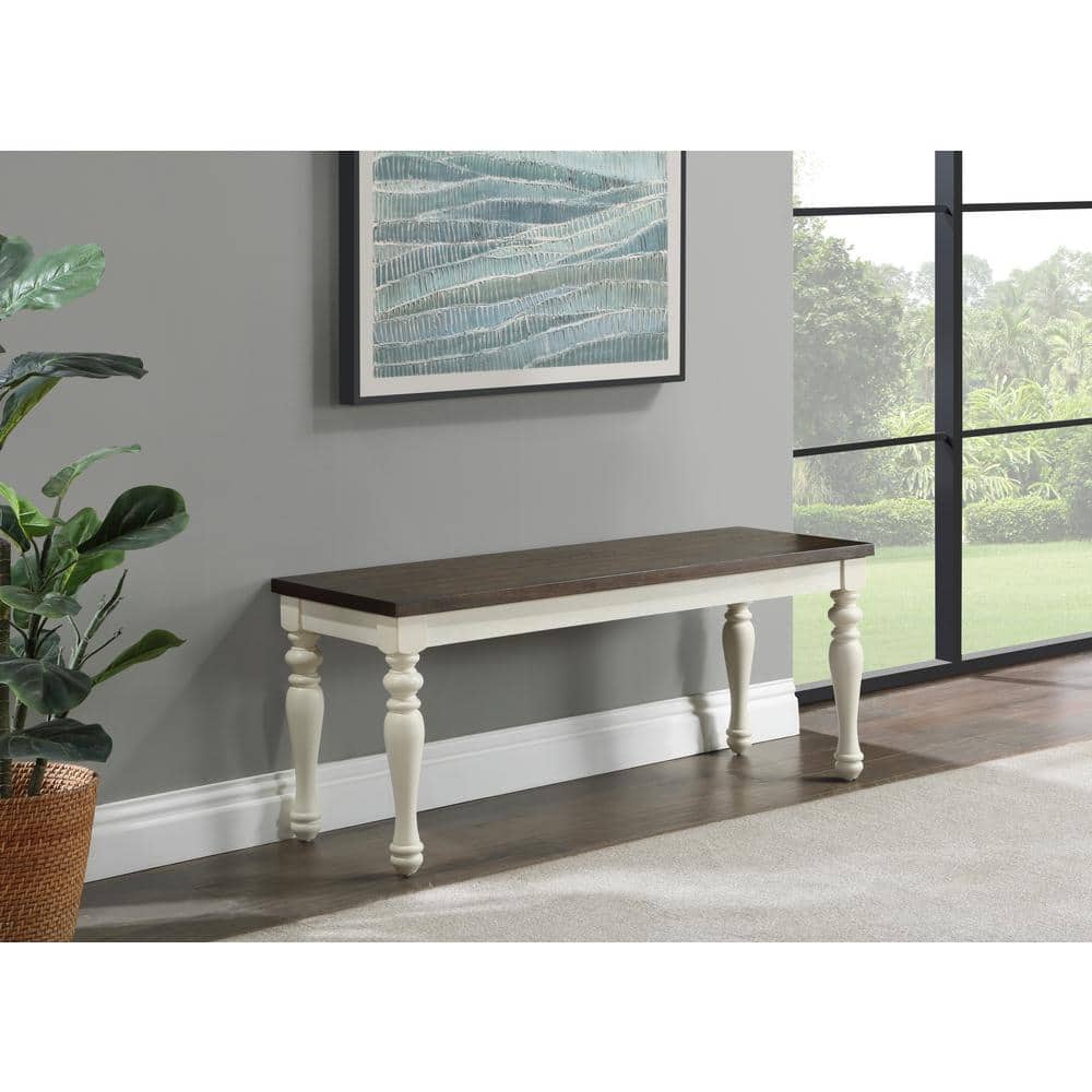 Ivory and Mocha Two-Tone Farmhouse Dining Bench