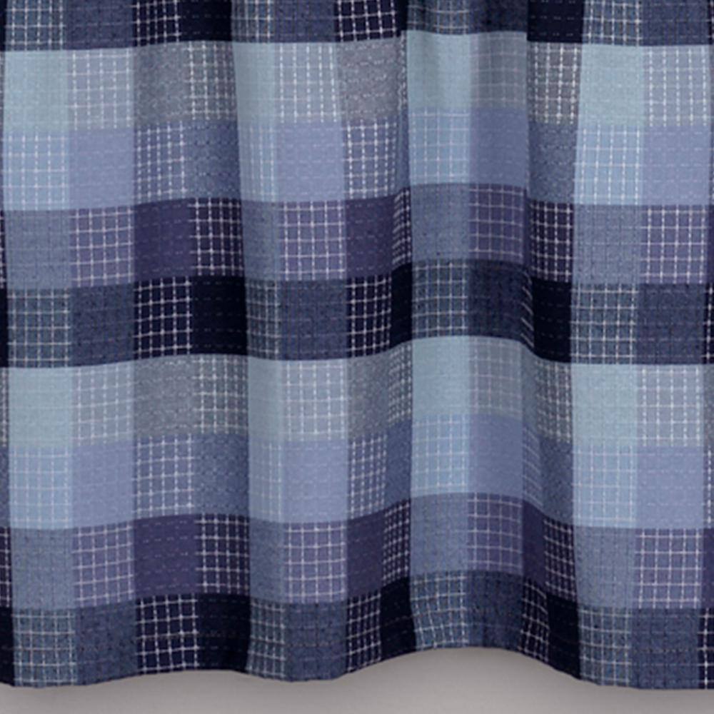 Blue Plaid Light-Filtering Cotton Polyester Window Curtain Tier Pair