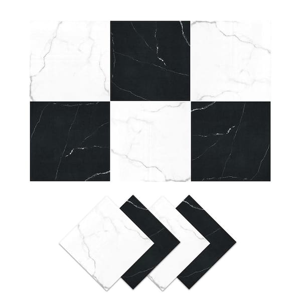 Jeedeson 12 in. x 12 in. Vinyl Black and White Peel Stick Backsplash Tile for Kitchen and Bathroom, 10-Pack (Covers 10 sq. ft.)
