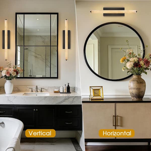 25 in. 1-Light Integrated LED Alabaster Wall Sconce, Black Bathroom Sconces, Wall Lighting for Living Room, Bedroom