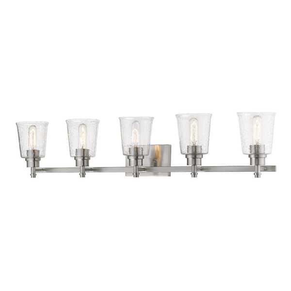 Unbranded Bohin 41.25 in. 5-Light Brushed Nickel Vanity Light with Clear Seedy Glass