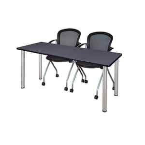 60 in. x 24 in. Grey/Chrome Rumel Training Table and 2-Cadence Nesting Chairs
