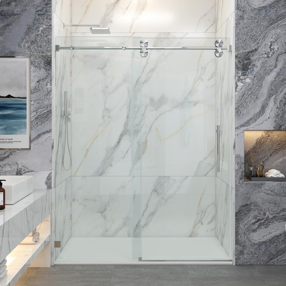 61-66.5 in. W x 76 in. H Single Sliding Frameless Smooth Sliding Shower Door in Brushed Nickel with 3/8 in. Clear Glass price history on PriceWatchPro