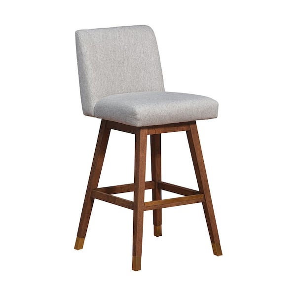 Armen Living Basila 40.5 in. Brown Oak Swivel Wood Bar Stool with Taupe Fabric Seat
