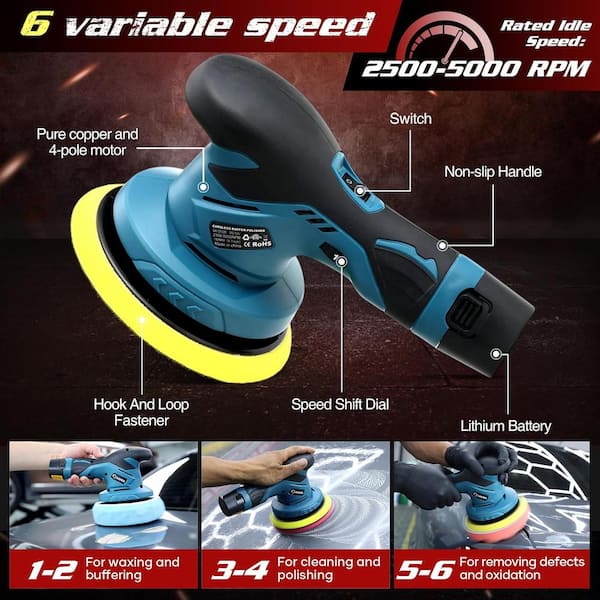Hanru Cordless Car Buffer Polisher, Car Waxer With 2pcs 12V Lithium