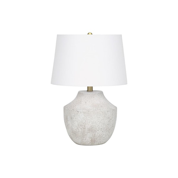 HomeRoots 20 in. Cream Modern Integrated LED Bedside Table Lamp with Cream Linen Shade
