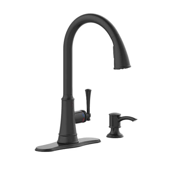Glacier Bay Hemming 1-Handle Touchless Pull-Down Sprayer Kitchen Faucet with Soap Dispenser in Spot Resistant Matte Black