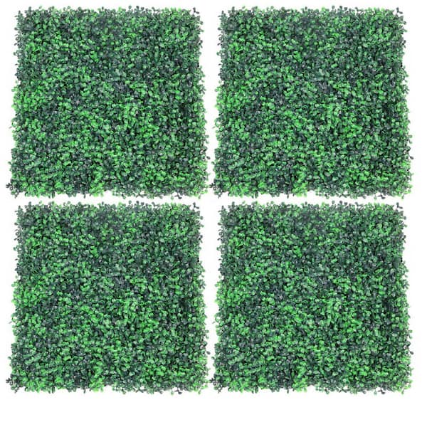 4-Pieces 20 in. x 20 in. Artificial Boxwood Hedge Panels Faux Grass Wall Backdrop UV-Protected Indoor/Outdoor Even