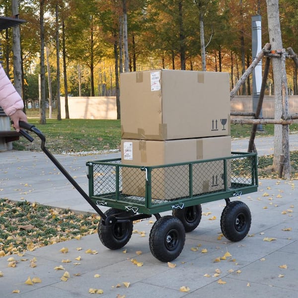 8.8 cu. ft. Metal Wagon Garden Cart in Grass Green