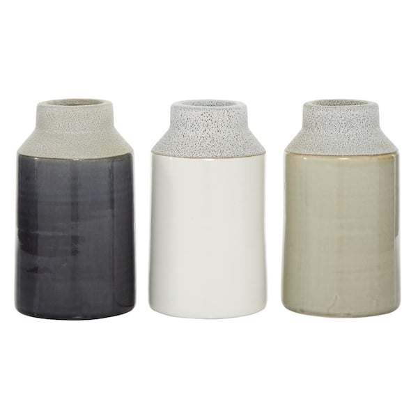 Litton Lane 5 in., 8 in. White Porcelain Ceramic Decorative Vase (Set of 3)