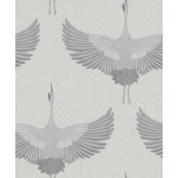 Unbranded Kumano Collection Grey Textured Flying Storks Pearlescent Finish Non-Pasted Vinyl on Non-Woven Wallpaper Sample