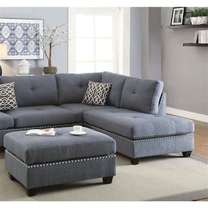 Bobkona Viola 104 in. W Armless 3-Piece Polyester L Shaped Tufted Sectional Sofa in Gray with Reversible Chaise