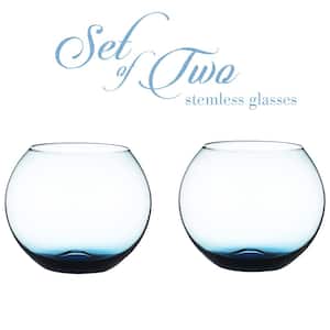 Set of 2 Sparkling Blue Colored Stemless Wine Glass