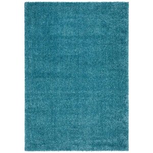 August Shag Turquoise Doormat 3 ft. x 5 ft. Solid Area Rug