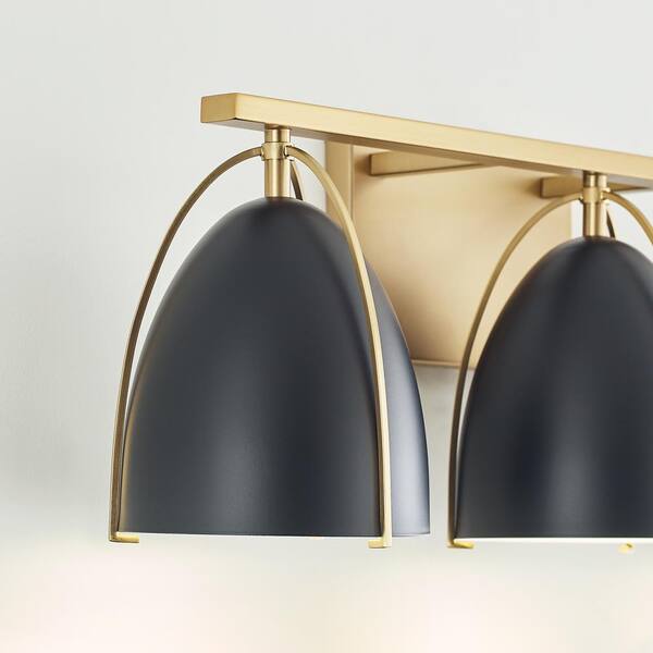 Generation Lighting - Norman 24.25 in. H 3-Light Satin Brass Vanity Light with Midnight Black Steel Shades