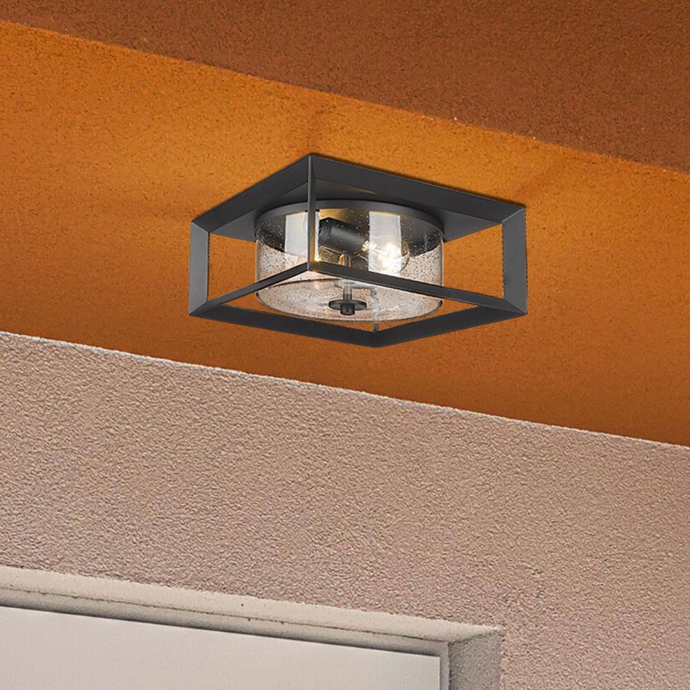 Natural Black Glass Outdoor Flush Mount Light