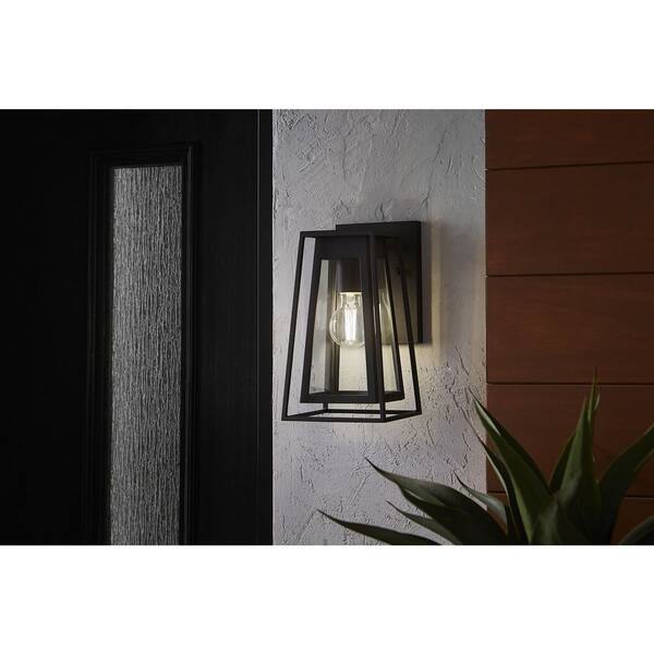 Bailey 11 in. Small Modern 1-Light Black Hardwired Double Frame Outdoor Wall Light Lantern Sconce with Clear Glass