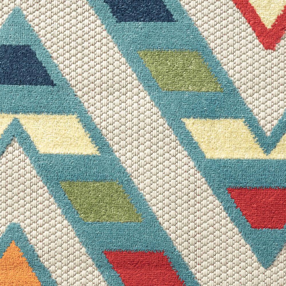 Reversible Rectangular Blue Geometric Easy-Care Area Rug