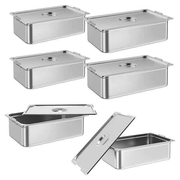 6-Piece Stainless Steel Steam Table Hotel Pans, Full Size 6 in. Deep Roasting Pan Set with Lid