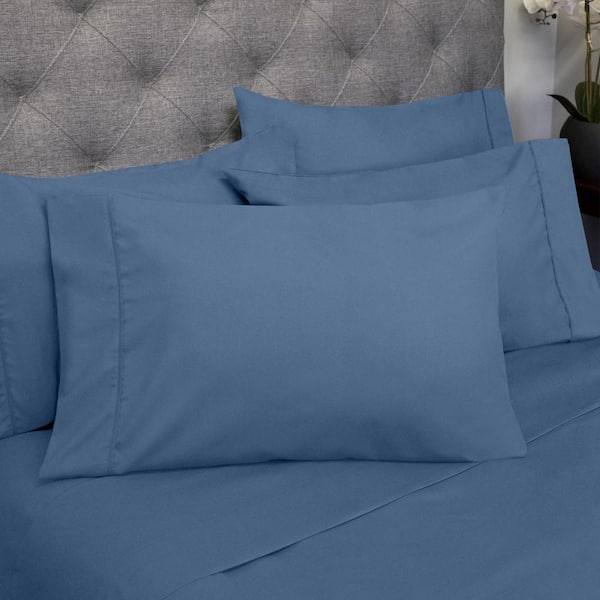 Sweet Home Collection 1500 Supreme Series 7-Piece Denim Solid Color Microfiber Split King Sheet Set