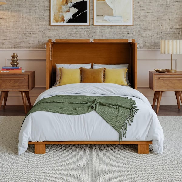 Westfield Light Toffee Natural Bronze Wood Frame Twin XL Murphy Bed Chest with 6 in. Mattress