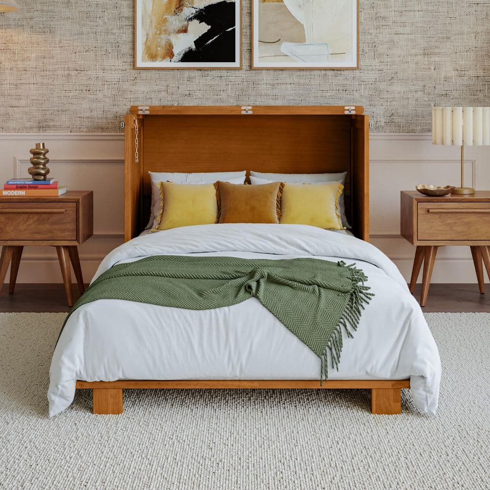 Westfield Light Toffee Natural Bronze Wood Frame Twin XL Murphy Bed Chest with 6 in. Mattress
