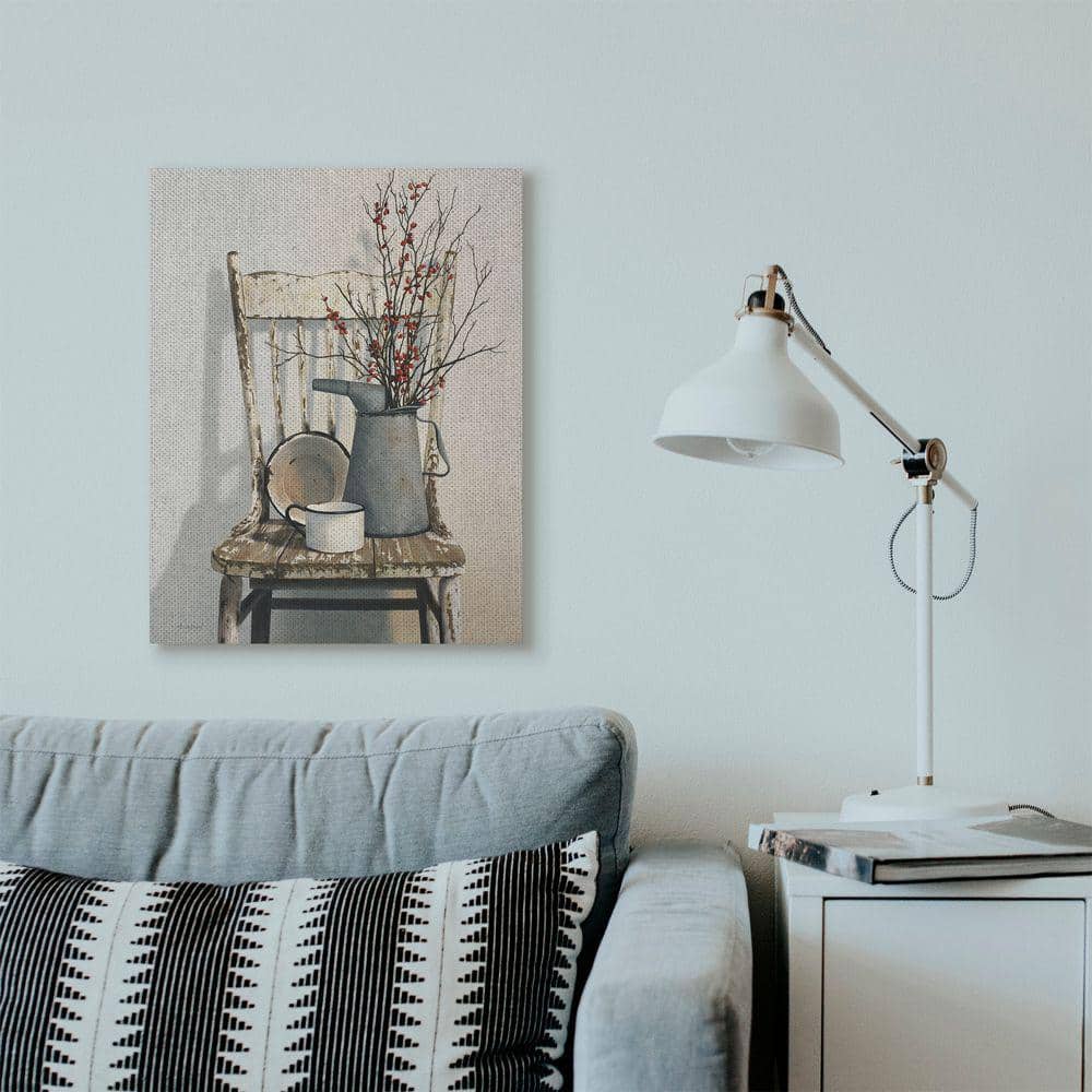 Vintage Rustic Neutral Canvas Wall Art with Weathered Chair
