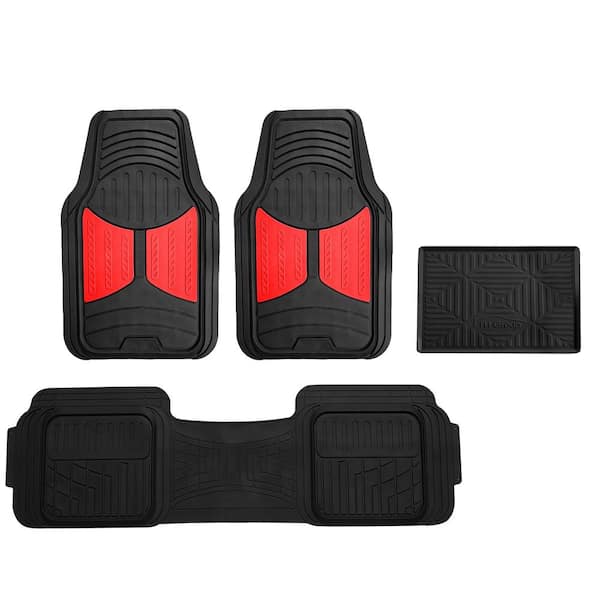 FH Group Red Trimmable Liners Heavy Duty Tall Channel Floor Mats - Universal Fit for Cars, SUVs, Vans and Trucks - Full Set