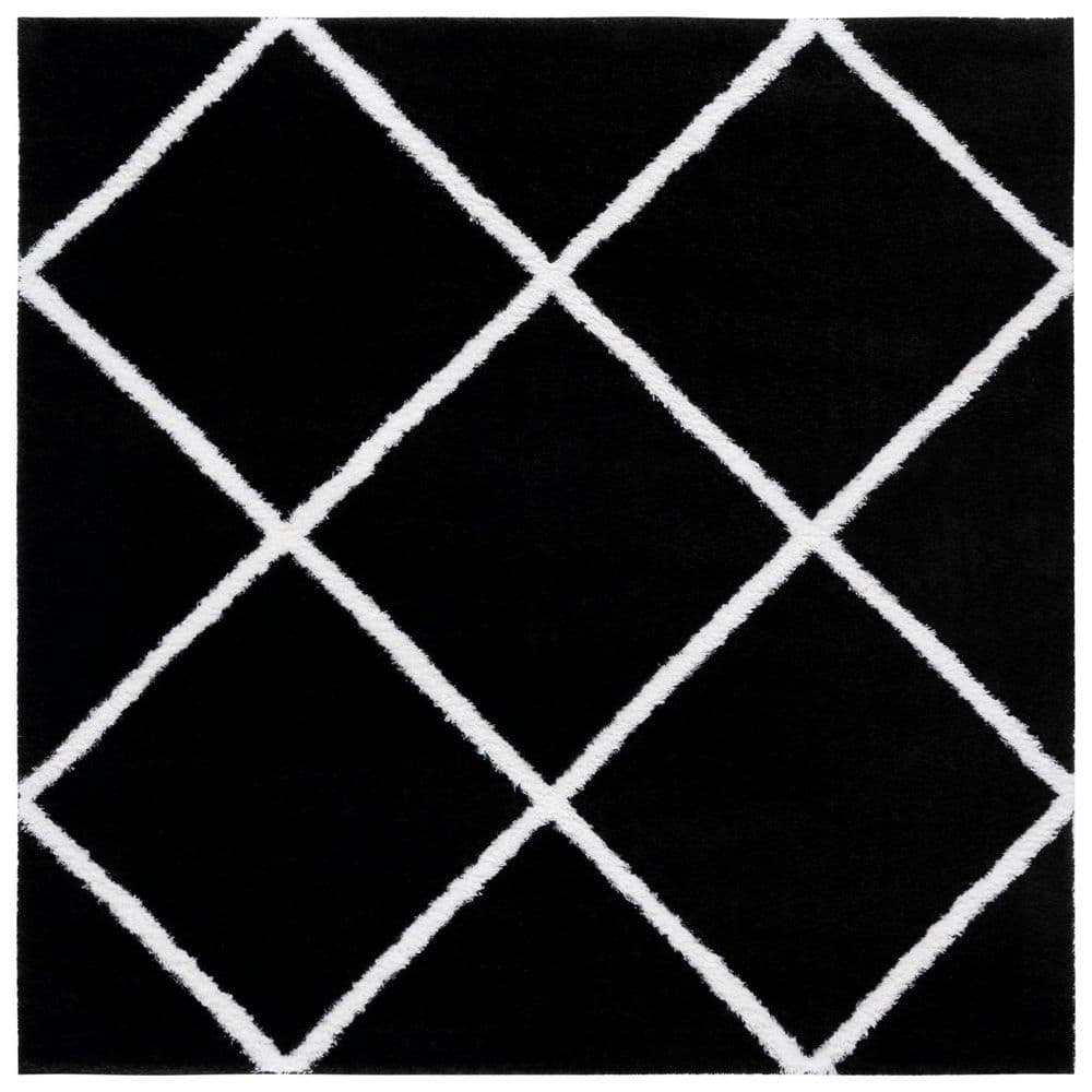 Tahoe Shag 7 ft. x 7 ft. Black/White Diamond Abstract Square Area Rug price history on PriceWatchPro