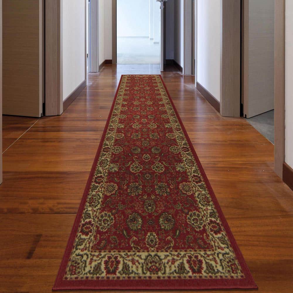 Ottomanson Red and Beige Synthetic Oriental Runner Rug, 20" x 59"