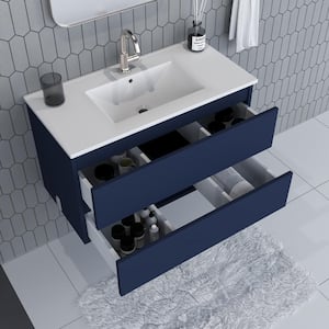 Salt 36 in. W x 18 in. D Bath Vanity in Navy with Ceramic Vanity Top in White with White Basin