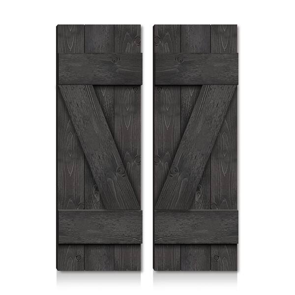 CALHOME 14 in. x 36 in. Pine Wood Closed Board and Batten Z Shutters Pair Charcoal Black
