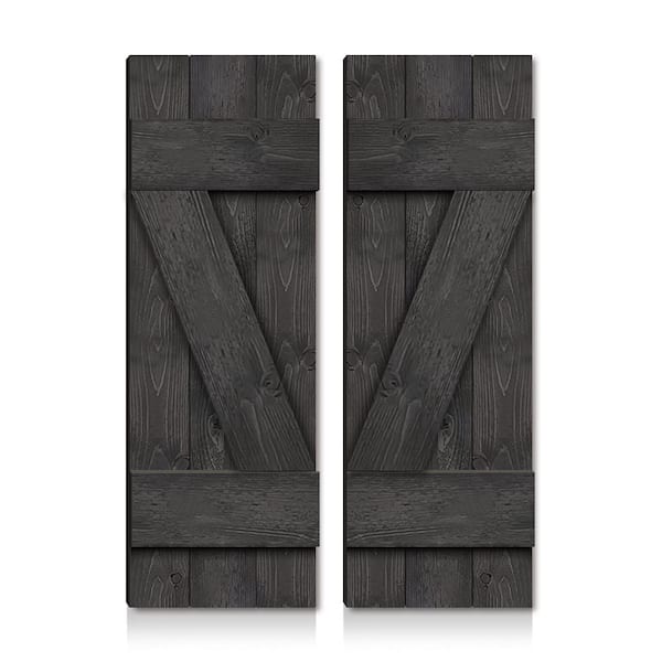 CALHOME 24 in. x 24 in. Pine Wood Closed Board and Batten Z Shutters Pair Charcoal Black