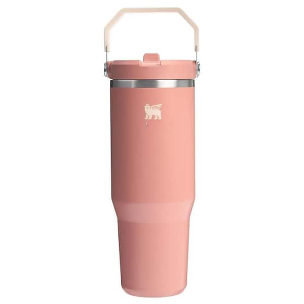 30 oz. Insulated Stainless Steel Flip Straw Tumbler with Handle Twist on Lid, Leak Resistant Water Bottle in Pink